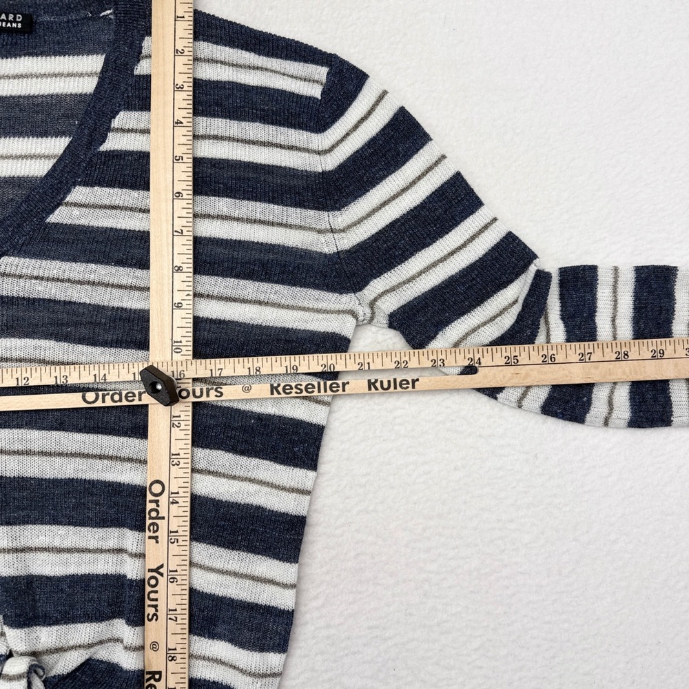 Veronica Beard Sweater Size Small Blue‎ Striped Linen Blend V Neck Thin Knit - Picture 7 of 8